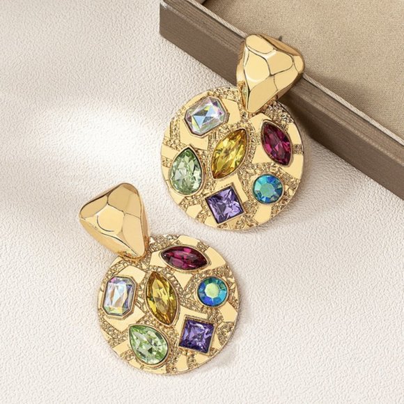 . Jewelry - Retro Round Gemstone Earrings